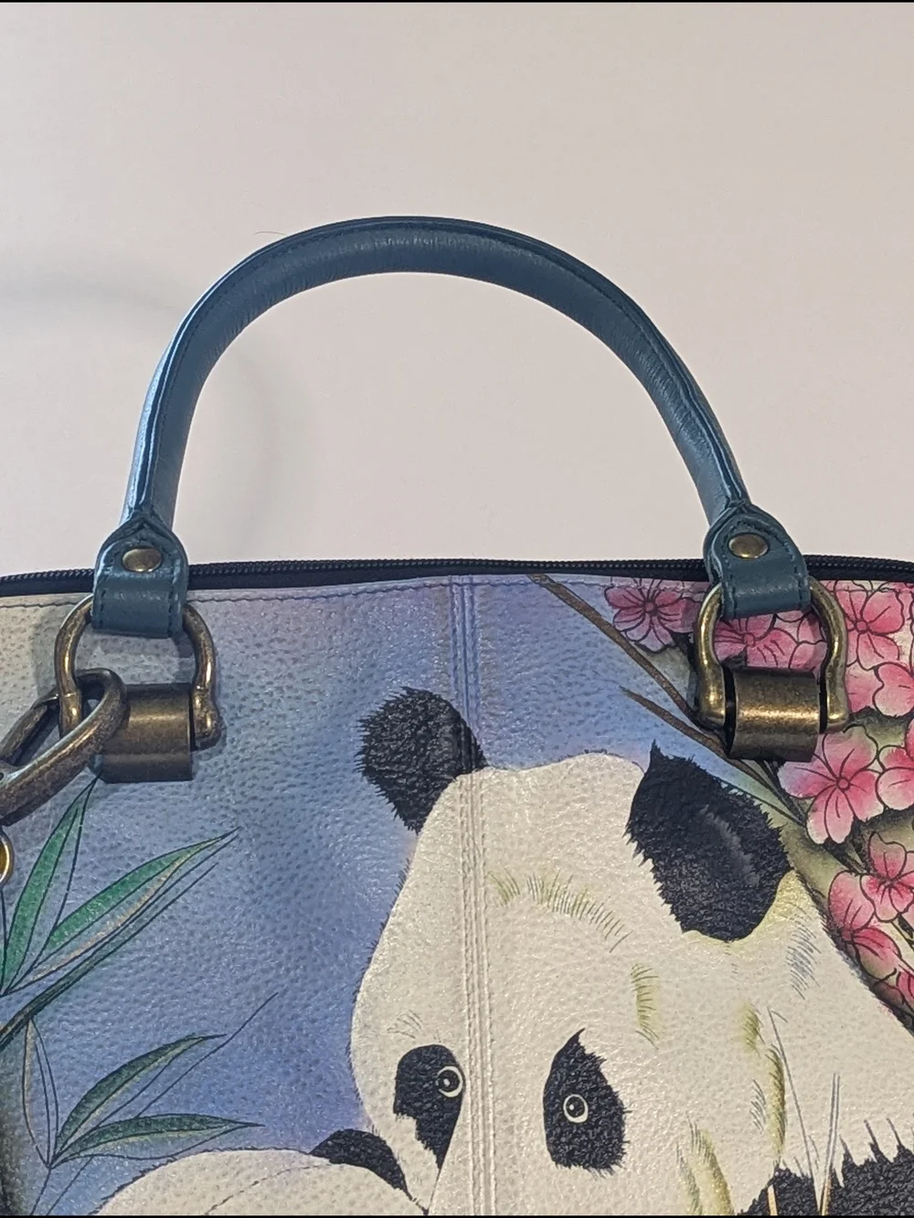 Anuschka Hand Painted Leather Satchel Panda Floral Crossbody Shoulder Bag Art